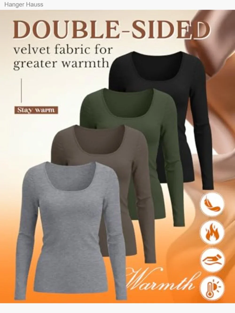 4 Pack Fleece Lined Thermal Tops Long Sleeve Scoop Neck Base Layer